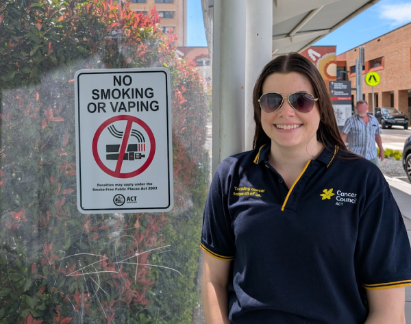 Cancer ACT VAPE SUpport CTA Lady standing in front of No vaping sign v2